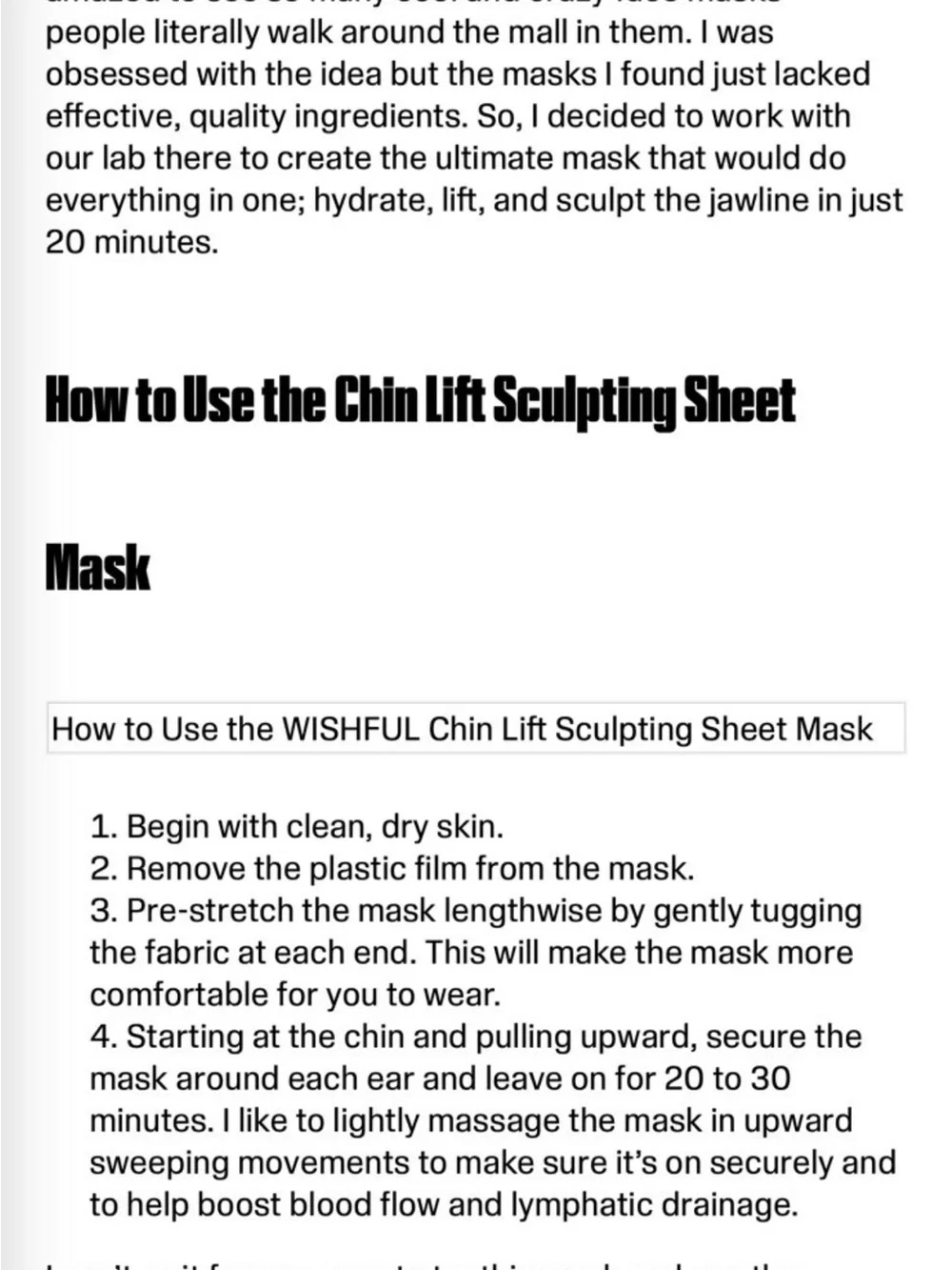 WISHFUL Chin Lift Masks and samples